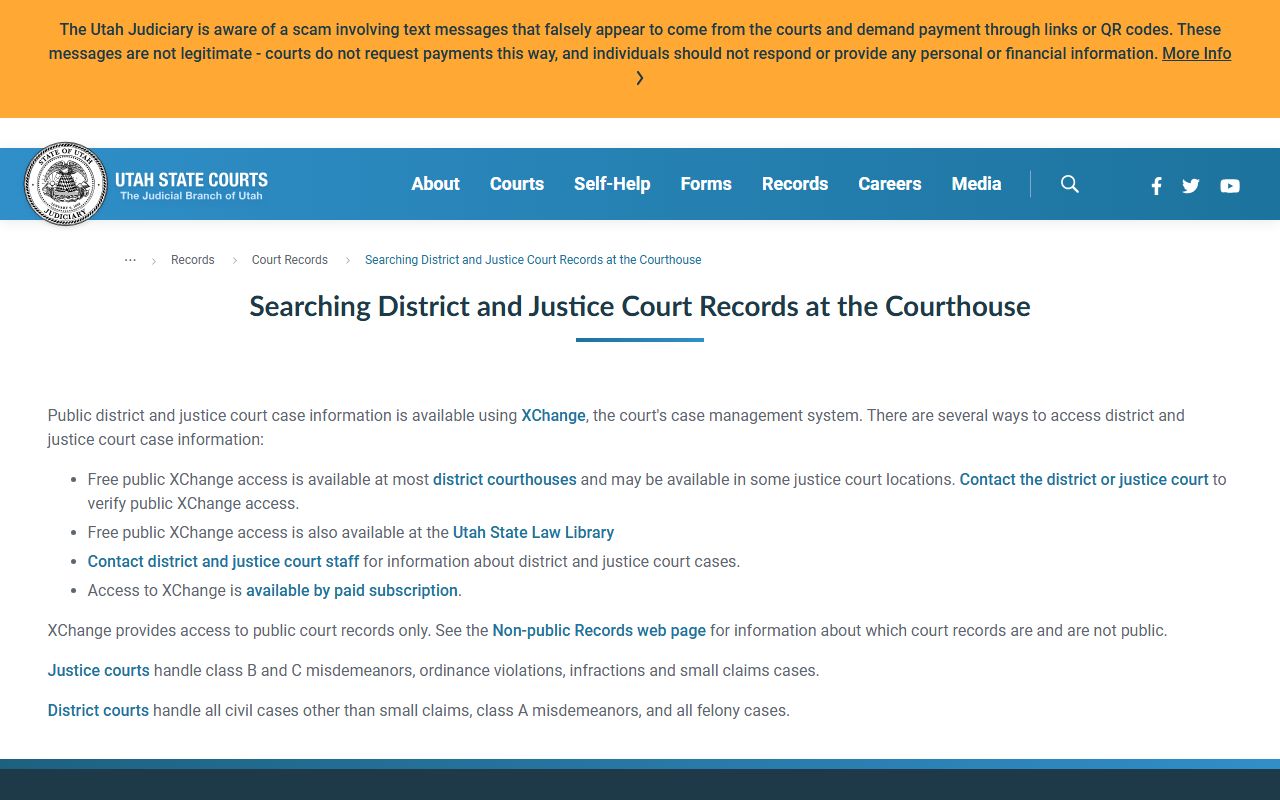 Official public terminal access page for Salt Lake County court records