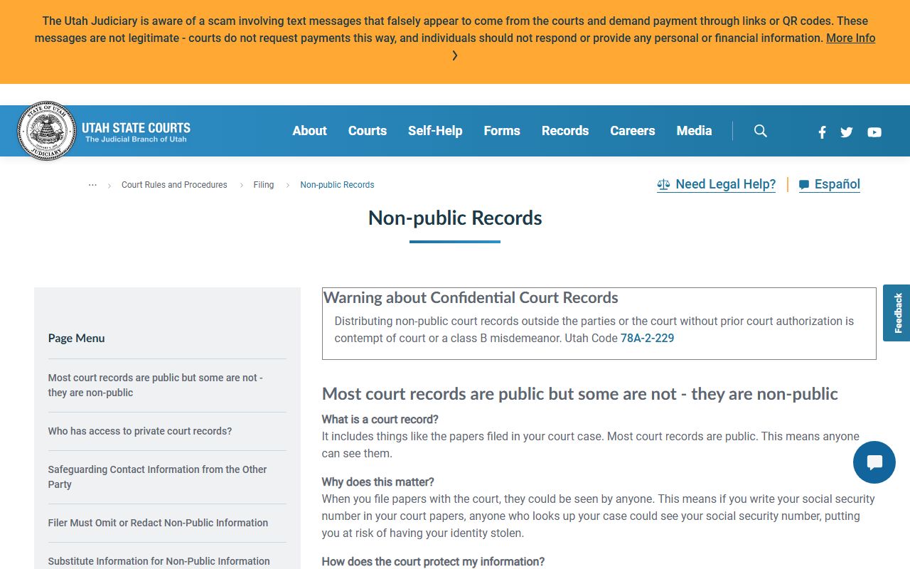 Utah Courts non-public records guidance for Salt Lake County court records