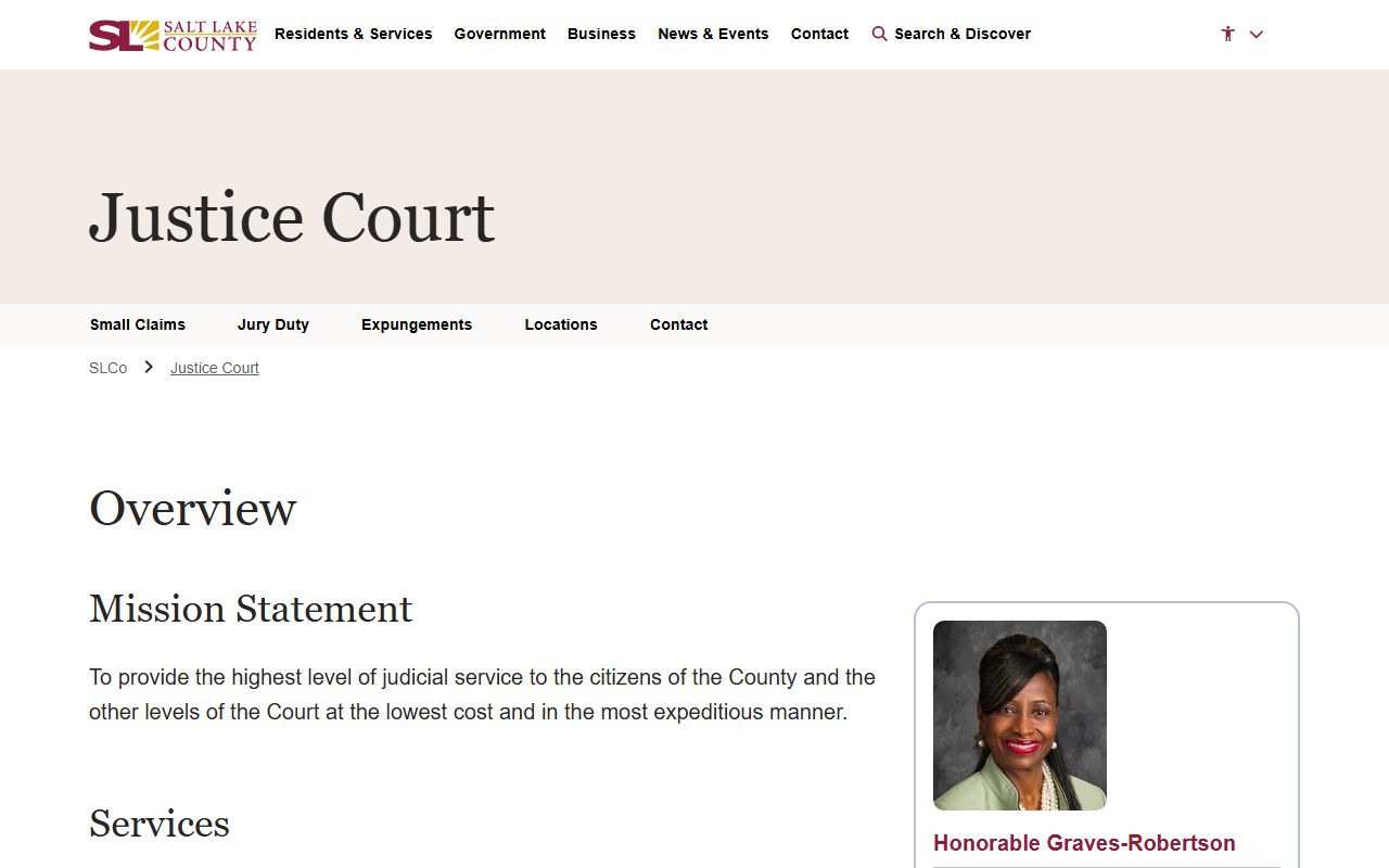 Salt Lake County Justice Court page near the District Court topic