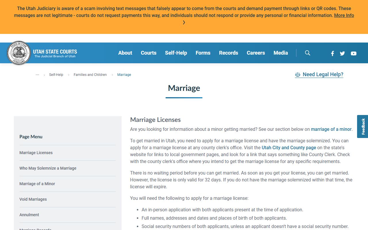 Utah Courts marriage self-help linked from the Salt Lake County District Court