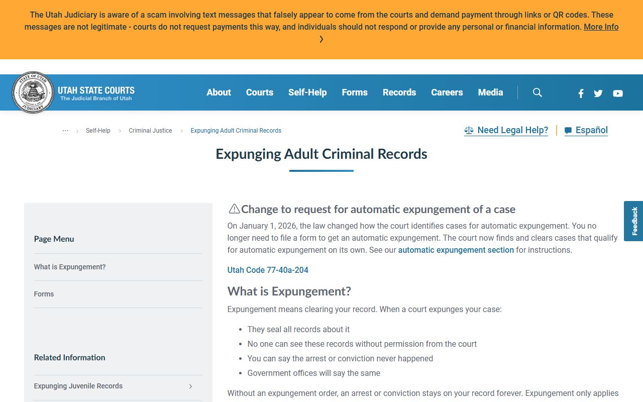 Utah Courts expungement self-help for the Salt Lake County District Court