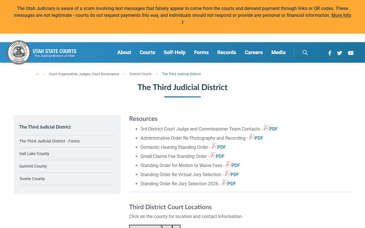Third Judicial District page serving Salt Lake County court records