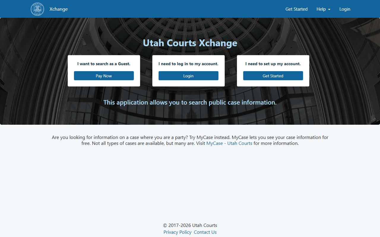 Salt Lake County court records search entry on the XChange portal