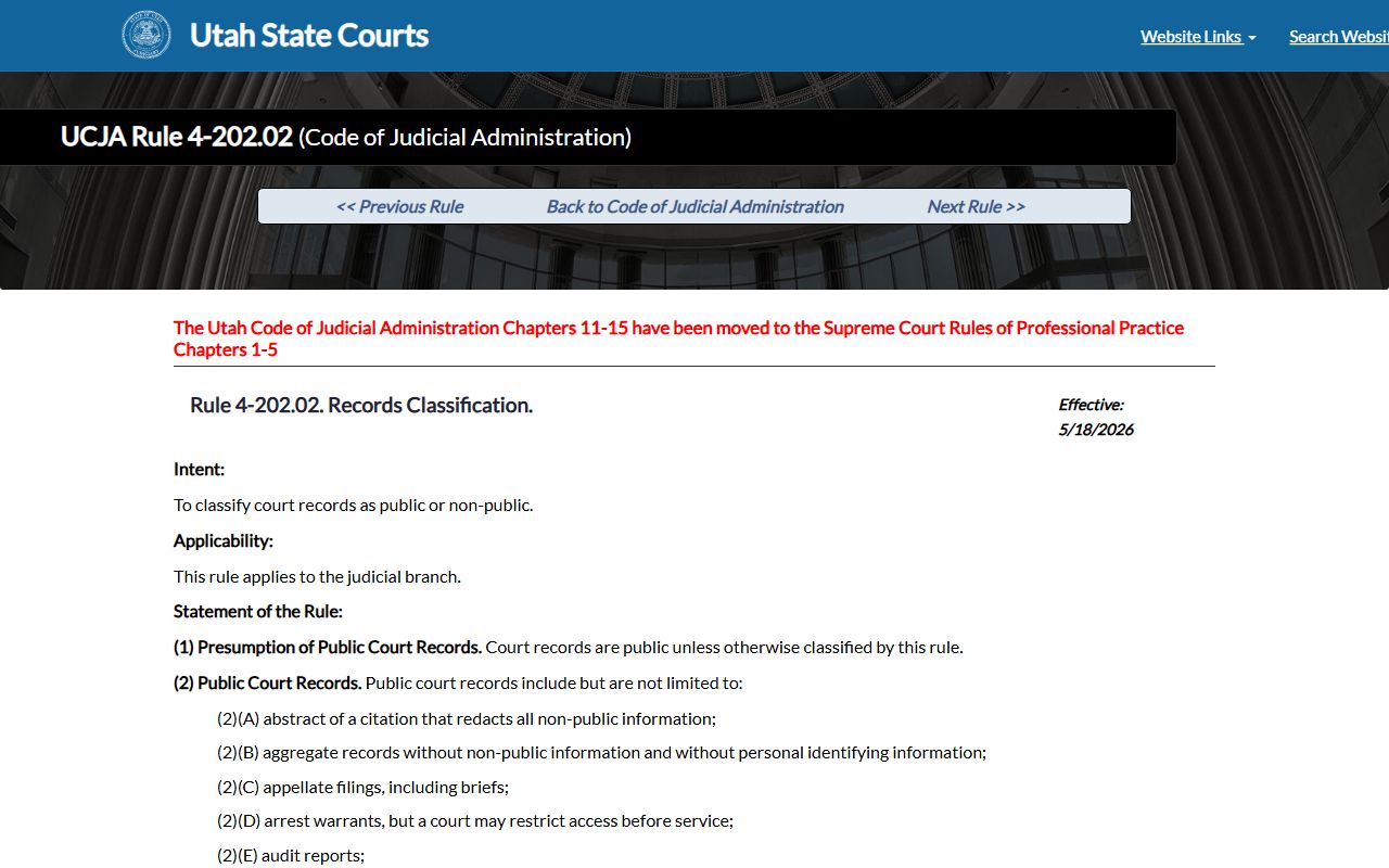 Utah Rule 4-202.02 court-record classification behind Salt Lake County inmate population data