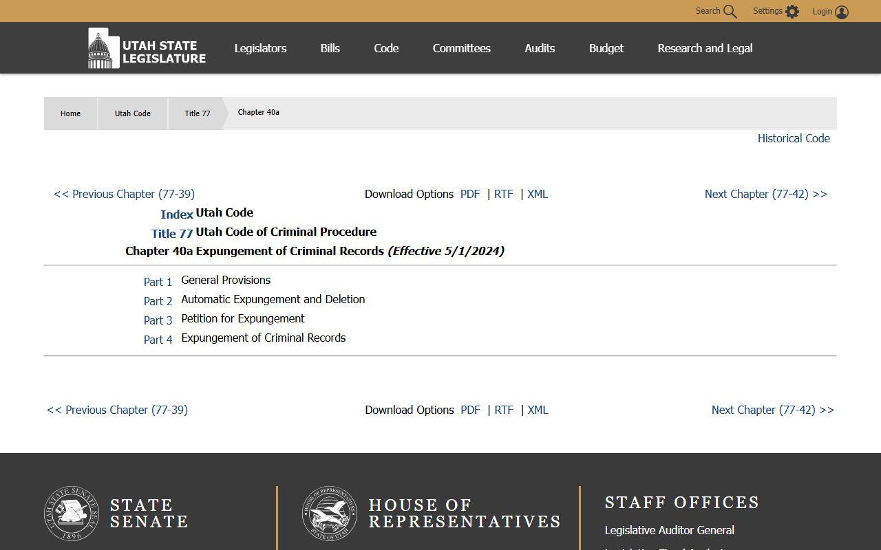 Utah Code 77-40a expungement law affecting Salt Lake County inmate population records
