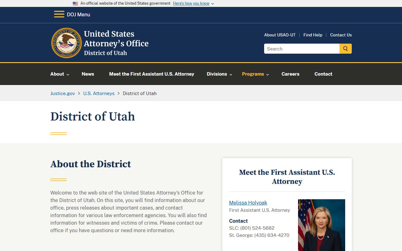 U.S. Attorney for Utah, distinct from Salt Lake County inmate records