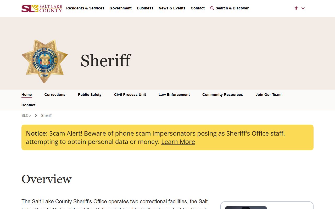 Salt Lake County Sheriff's Office main page for public records requests