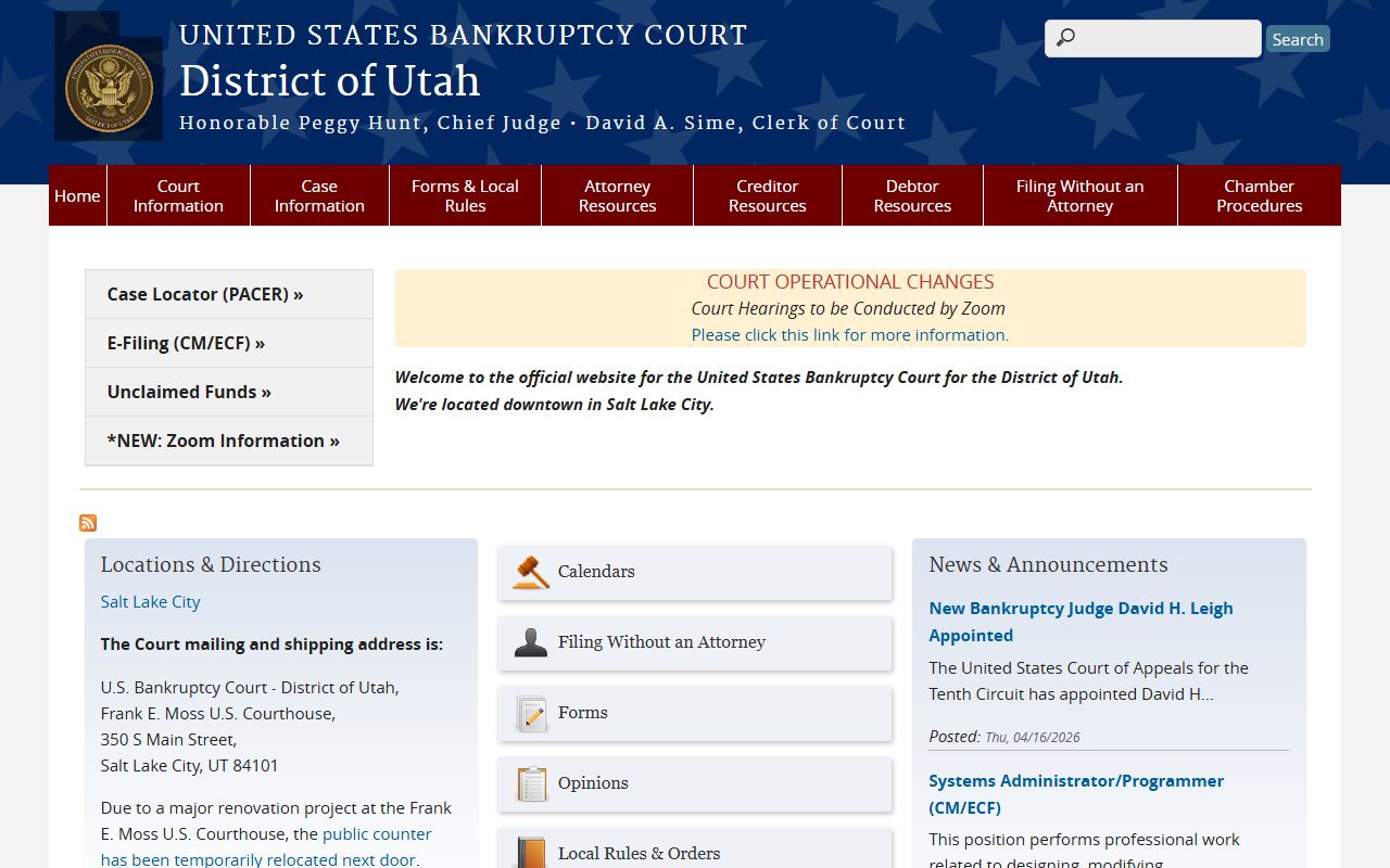 U.S. Bankruptcy Court for Utah, distinct from Salt Lake County warrant records
