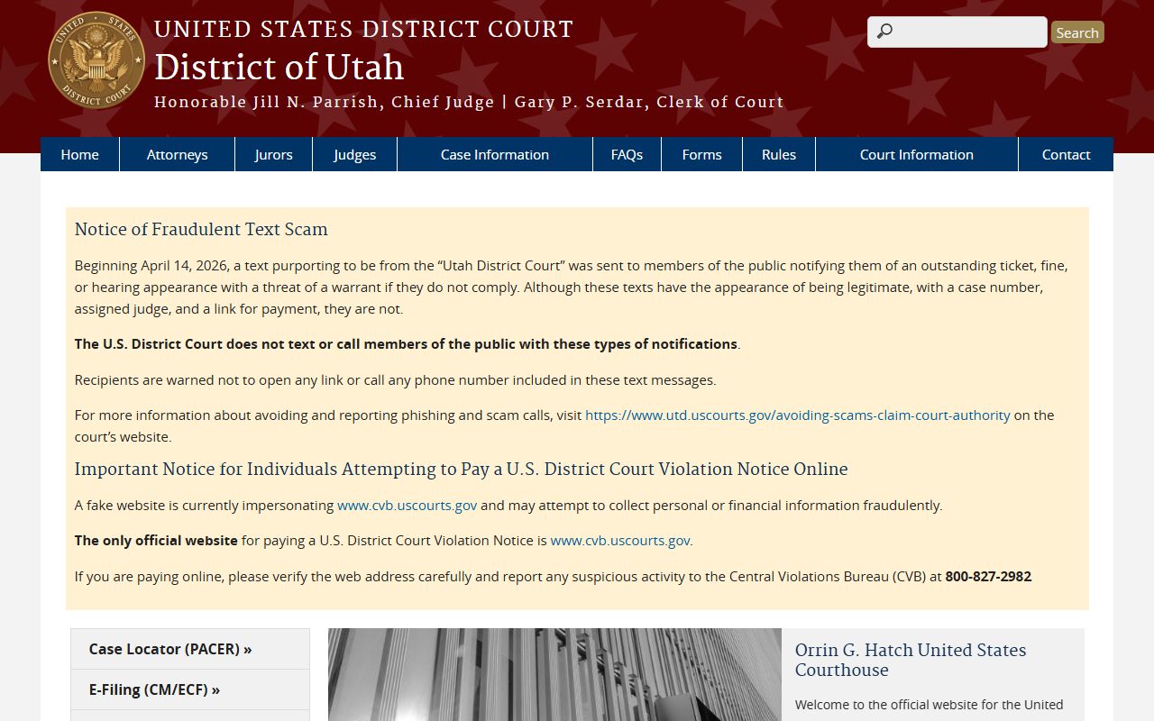 U.S. District Court for Utah site referenced for Salt Lake County warrant research